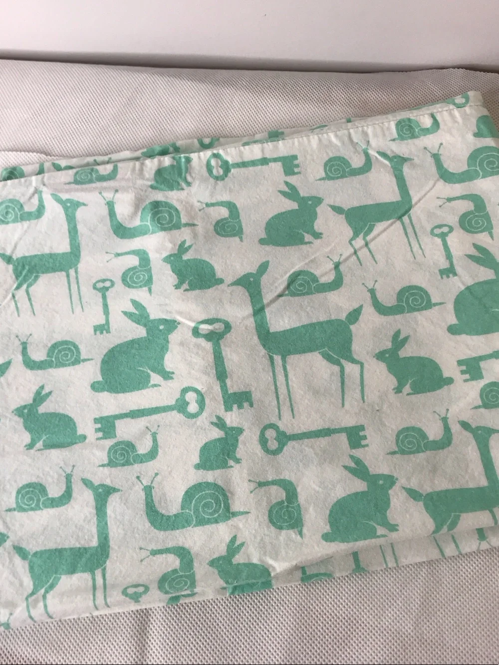Land of Nod Mint Animal Folktale Forest Print Single Pillowcase